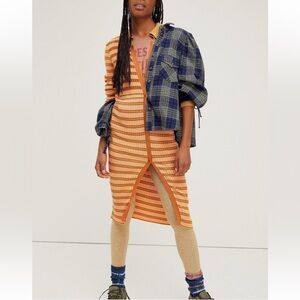 Free People Vibrant Orange Striped Midi Knit Dress